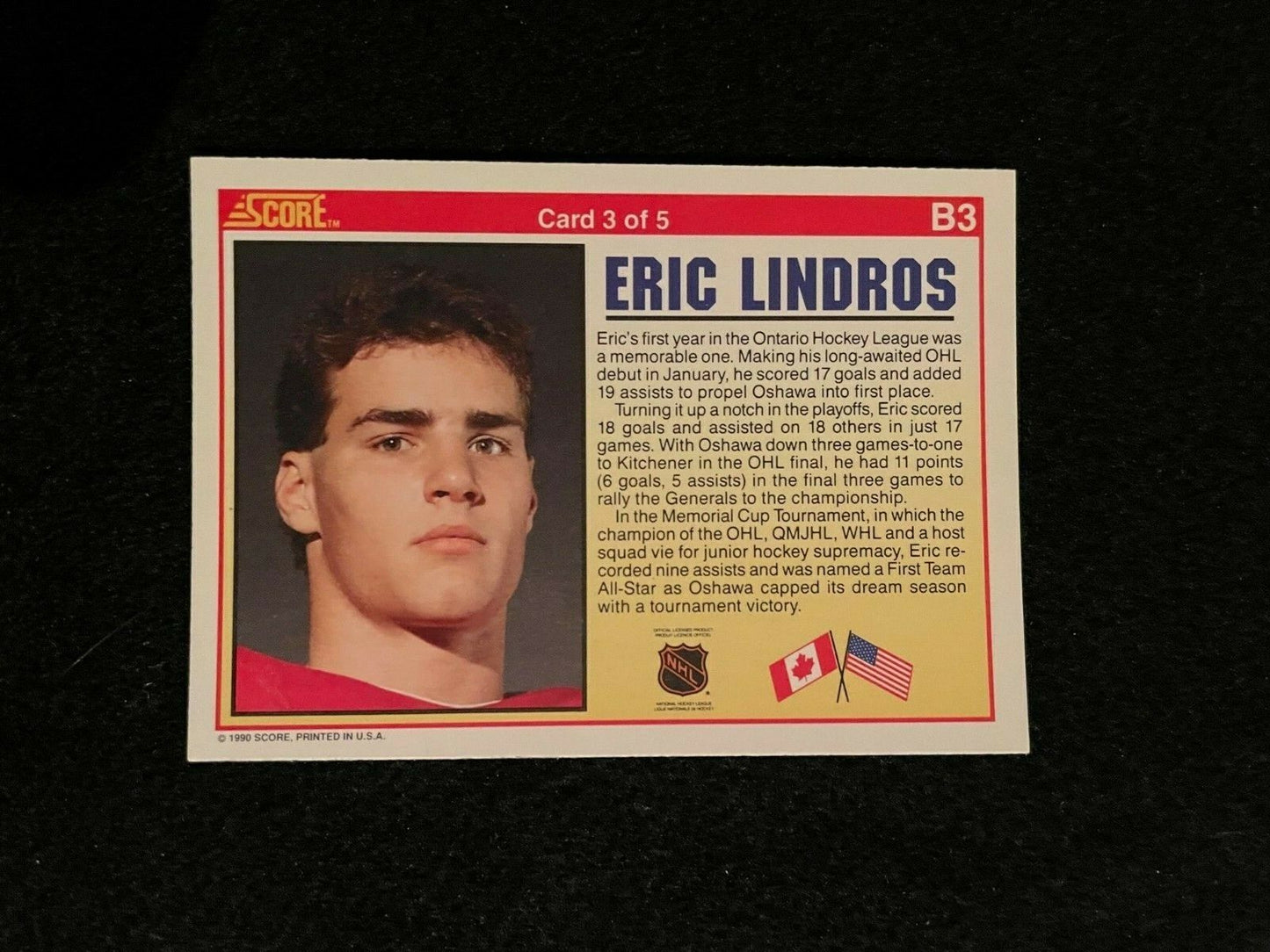 1990-91 Score American B3 Eric Lindros Card 3 of 5