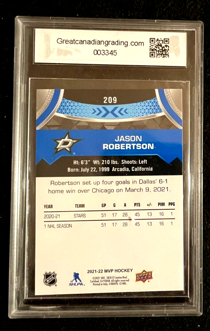 2021-22 Upper Deck MVP  Jason Robertson #209  GCG GEM MINT 10.0