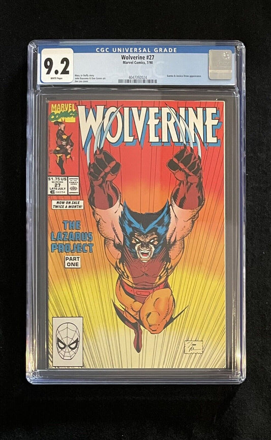 Wolverine #27 (1990) CGC 9.2 Jim Lee Wolverine Cover Jessica Drew APP Marvel